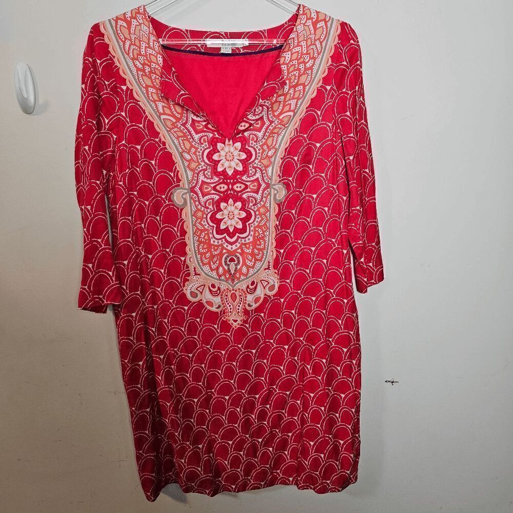 Boden Ingrid Silk Blend 3/4 Sleeve Tunic Shift Dress Womens Red Size 8R